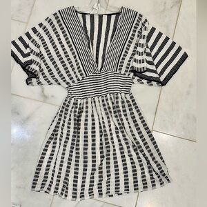 Trina Turk Black and White Striped coverup dress with split sleeve